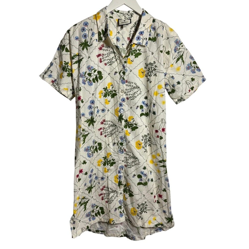 Tuckernuck Women White Floral Botanical Button Front Shirt Dress Medium M
